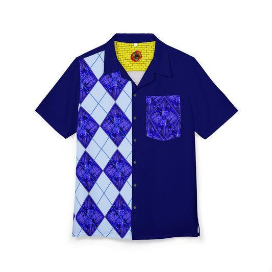 Wizard of Oz Blue Argyle Unisex Button-Down Short Sleeve Shirt