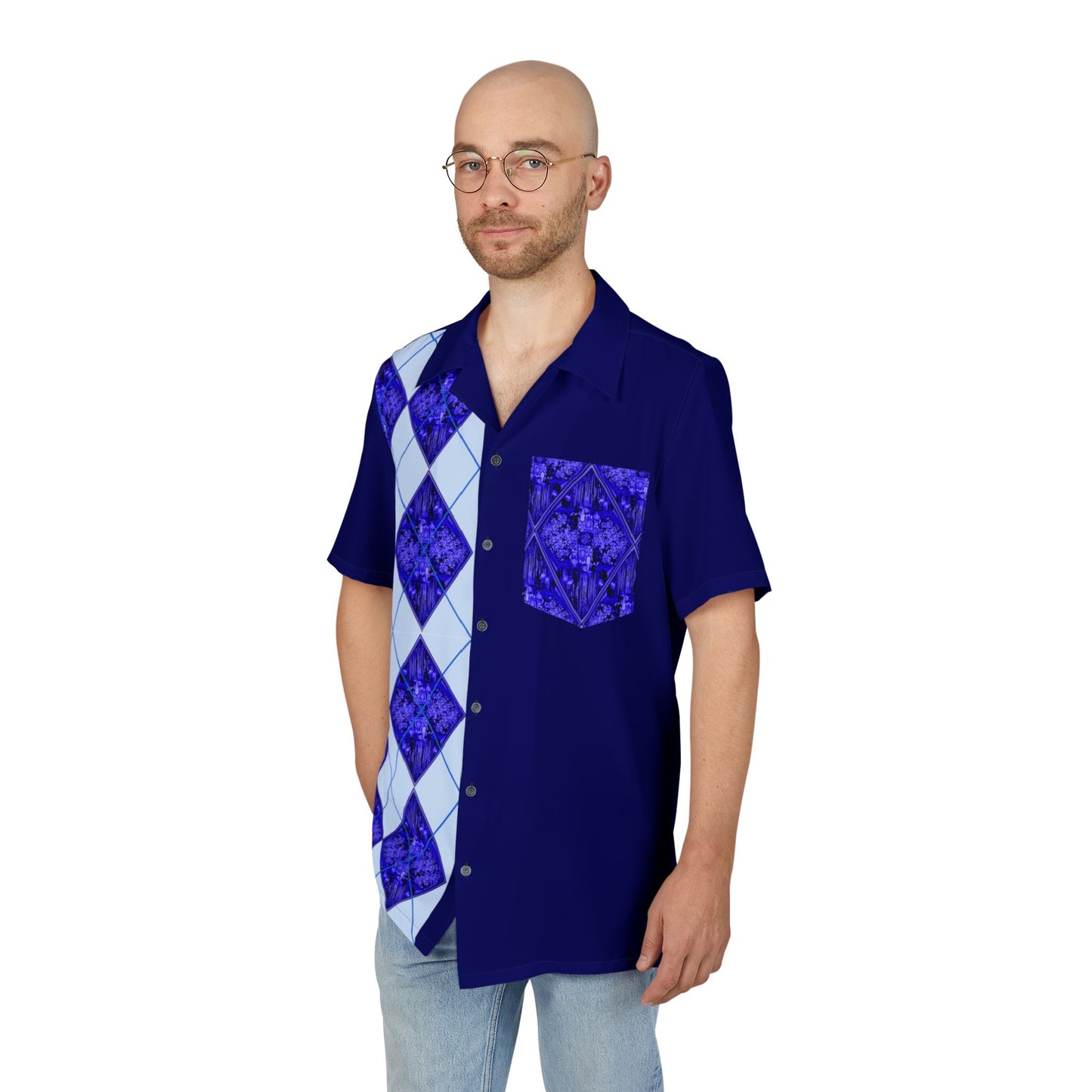 Wizard of Oz Blue Argyle Unisex Button-Down Short Sleeve Shirt