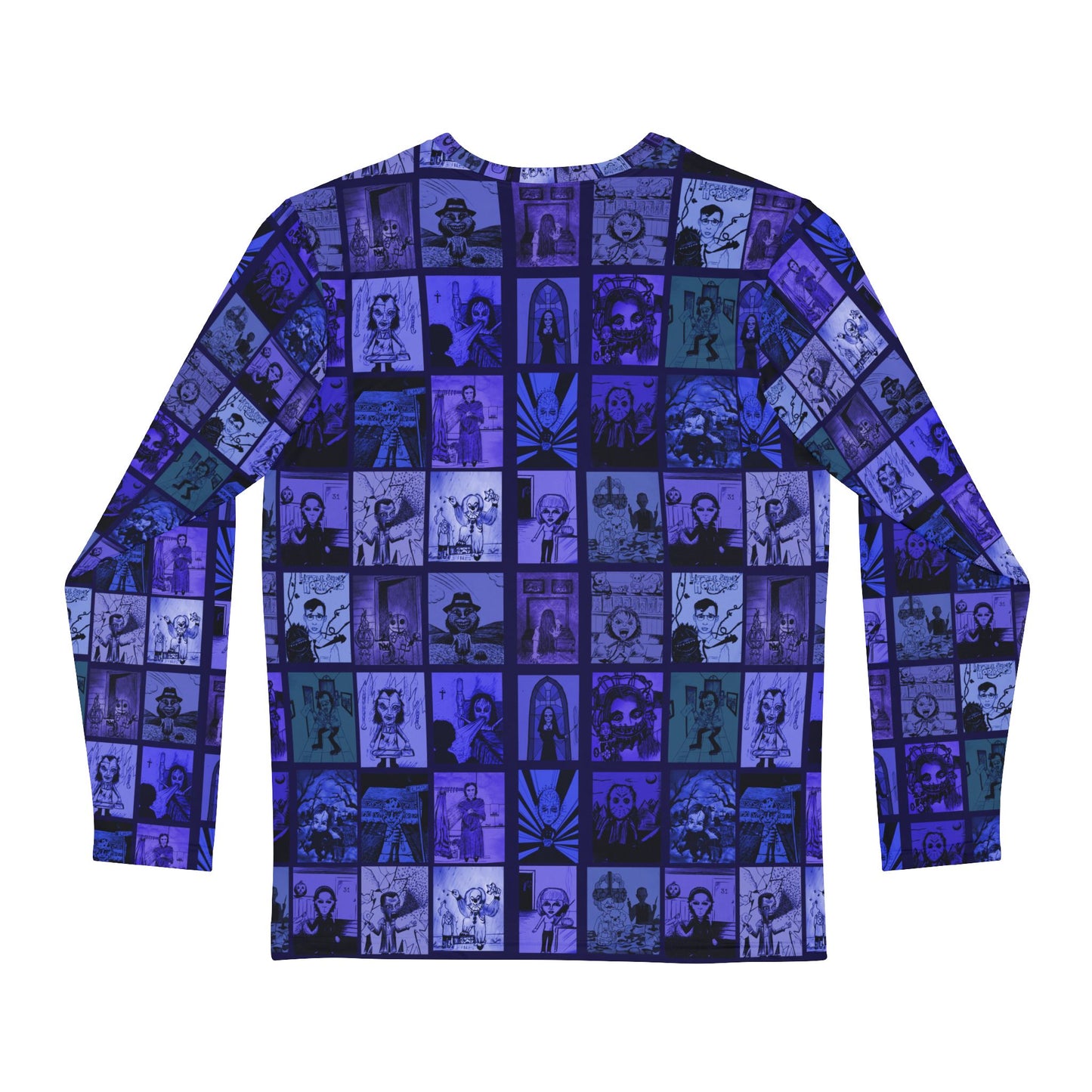HORROR Shirt 20 INFAMOUS CHARACTERS Sizes xs-4xl Free s&h Shades of Blue Men's Long Sleeve All Over Print