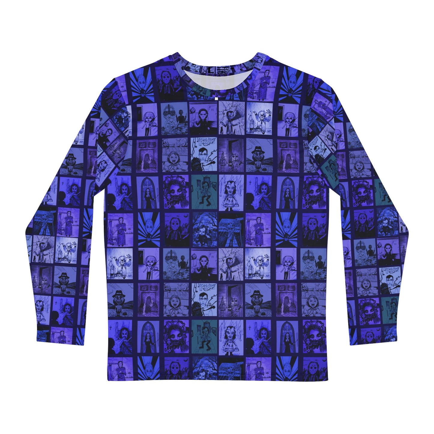 HORROR Shirt 20 INFAMOUS CHARACTERS Sizes xs-4xl Free s&h Shades of Blue Men's Long Sleeve All Over Print