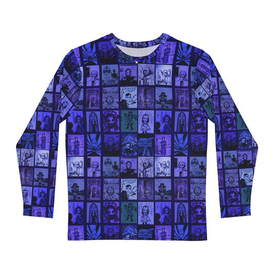 HORROR Shirt 20 INFAMOUS CHARACTERS Sizes xs-4xl Free s&h Shades of Blue Men's Long Sleeve All Over Print